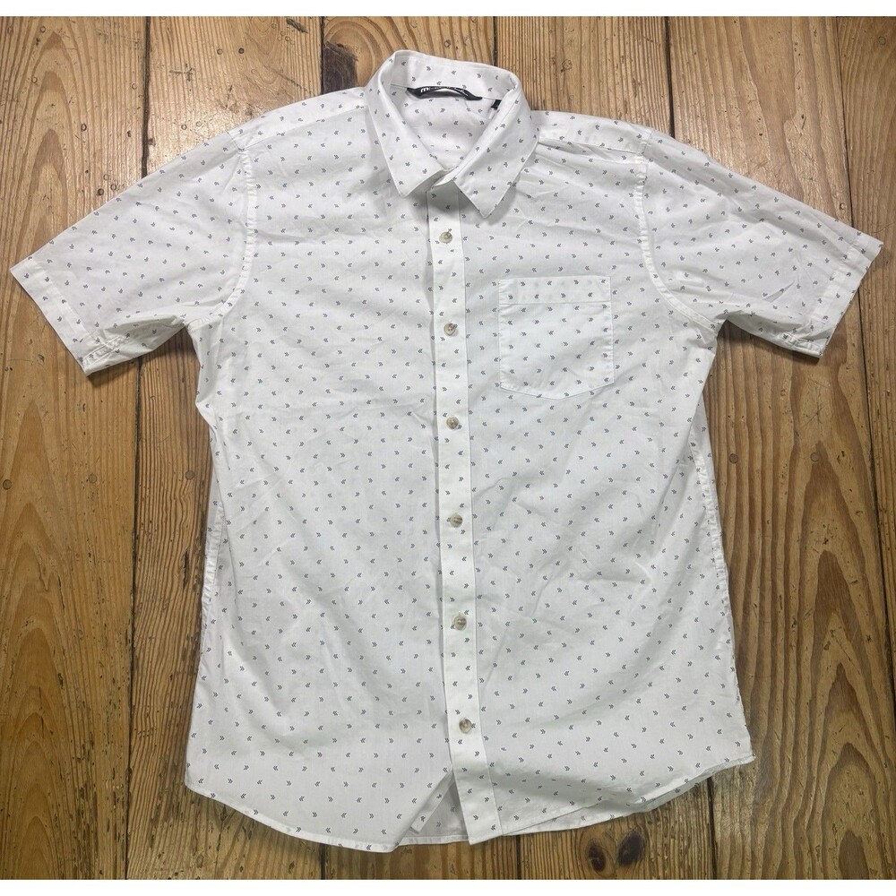 Travis Mathew Shirt Mens Medium White Geometric Short Sleeve Button Up Casual